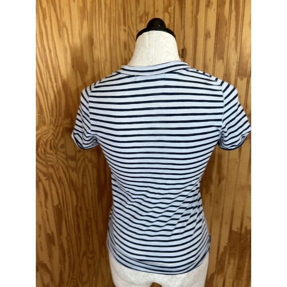 We The Free People T-Shirt Pullover Top Knit Short Sleeve Blue Striped Size M - Picture 6 of 9